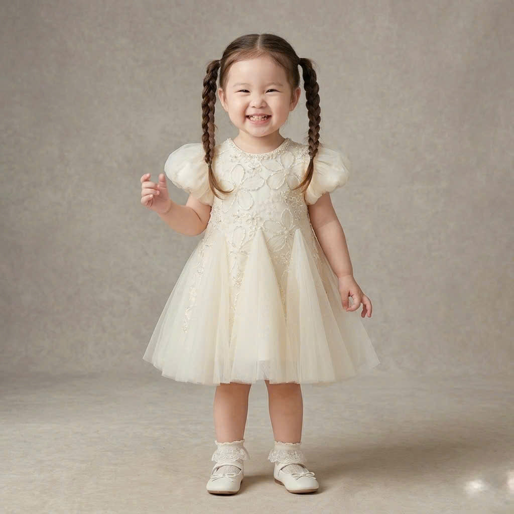 Willow Vintage Lace A-Line Dress 1–6Y | Floral Embroidered Tulle Dress | Christening & Flower Girl Outfit