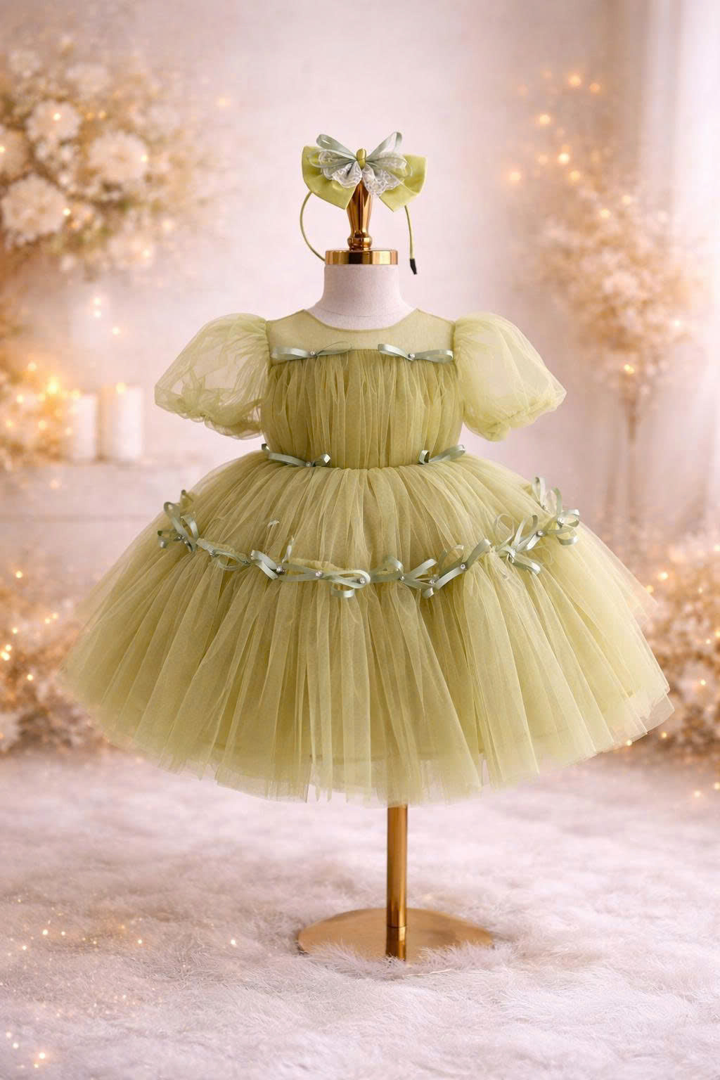 Olive Fairy Princess Dress 1–6Y | Layered Tulle Party Dress | Birthday & Photoshoot Outfit