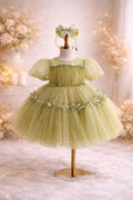 Olive Fairy Princess Dress 1–6Y | Layered Tulle Party Dress | Birthday & Photoshoot Outfit
