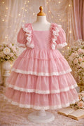 Blush Pink Lace Ruffle Girl Dress | Vintage Tiered Tulle Party Dress | Flower Girl & Birthday Dress (3–6 Years)