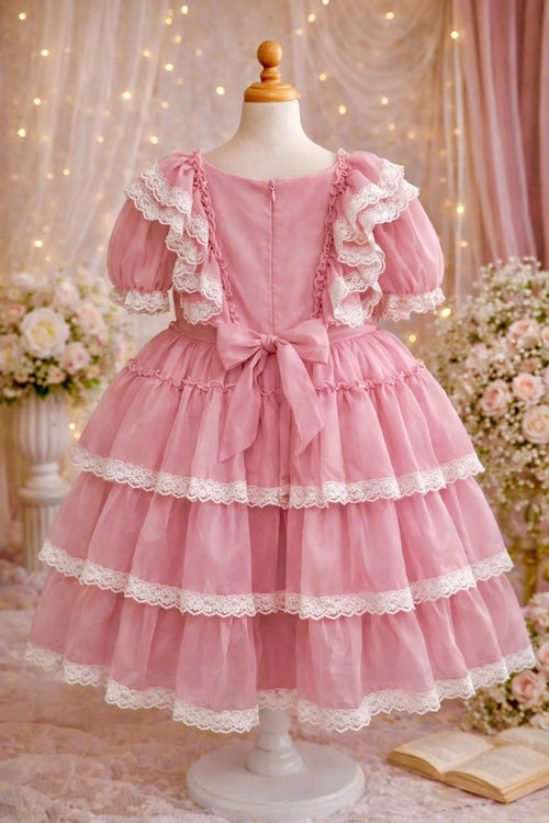 Blush Pink Lace Ruffle Girl Dress | Vintage Tiered Tulle Party Dress | Flower Girl & Birthday Dress (3–6 Years)
