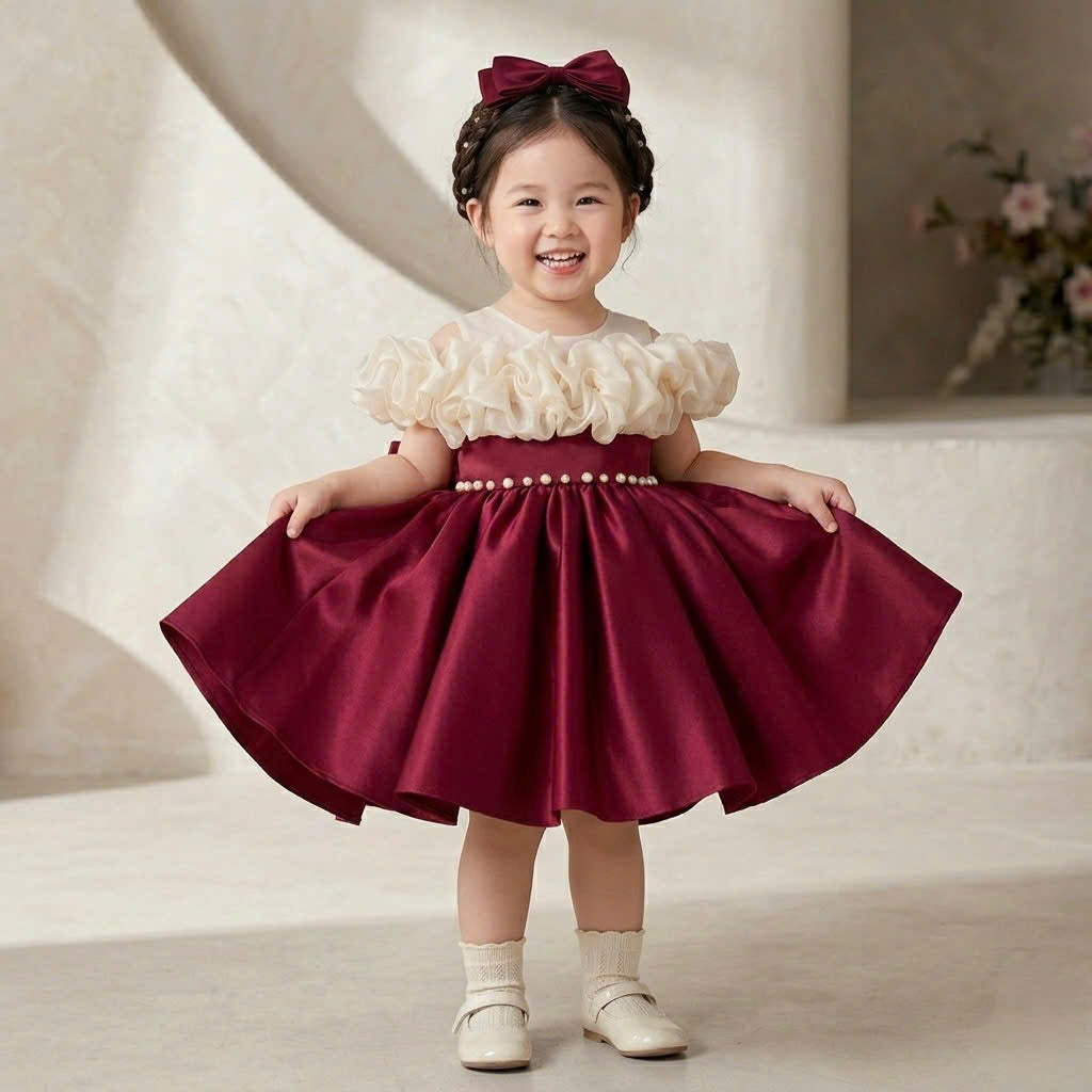 Burgundy Princess Dress – Elegant Party Dress for Girls (1–6 Years)