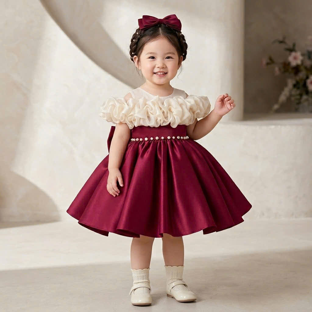 Burgundy Princess Dress – Elegant Party Dress for Girls (1–6 Years)