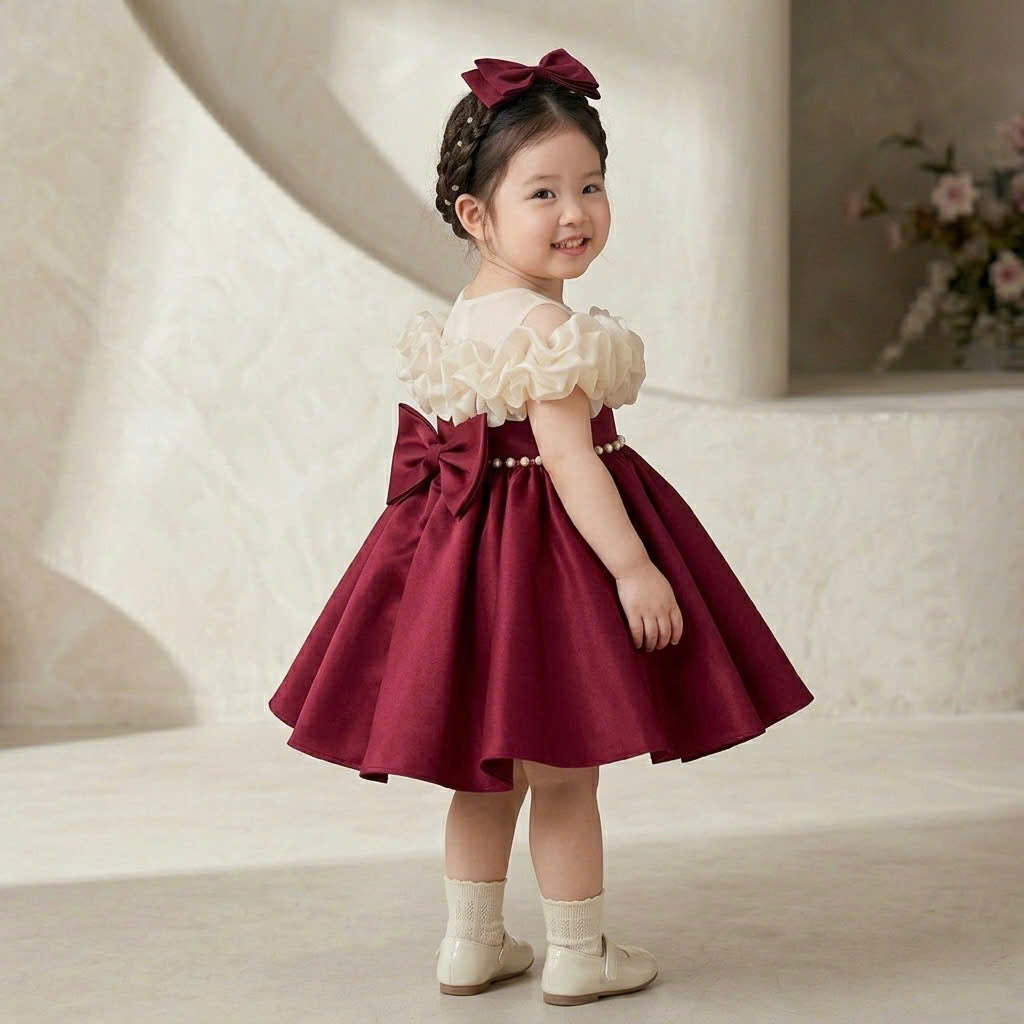 Burgundy Princess Dress – Elegant Party Dress for Girls (1–6 Years)