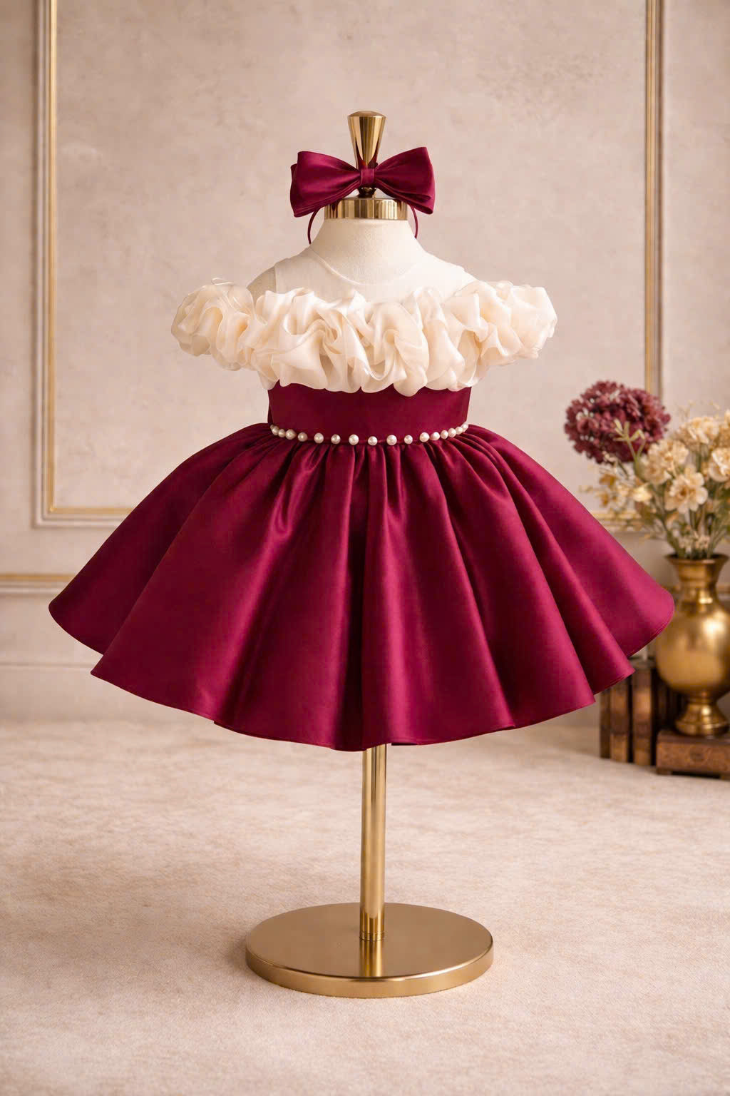 Burgundy Princess Dress – Elegant Party Dress for Girls (1–6 Years)