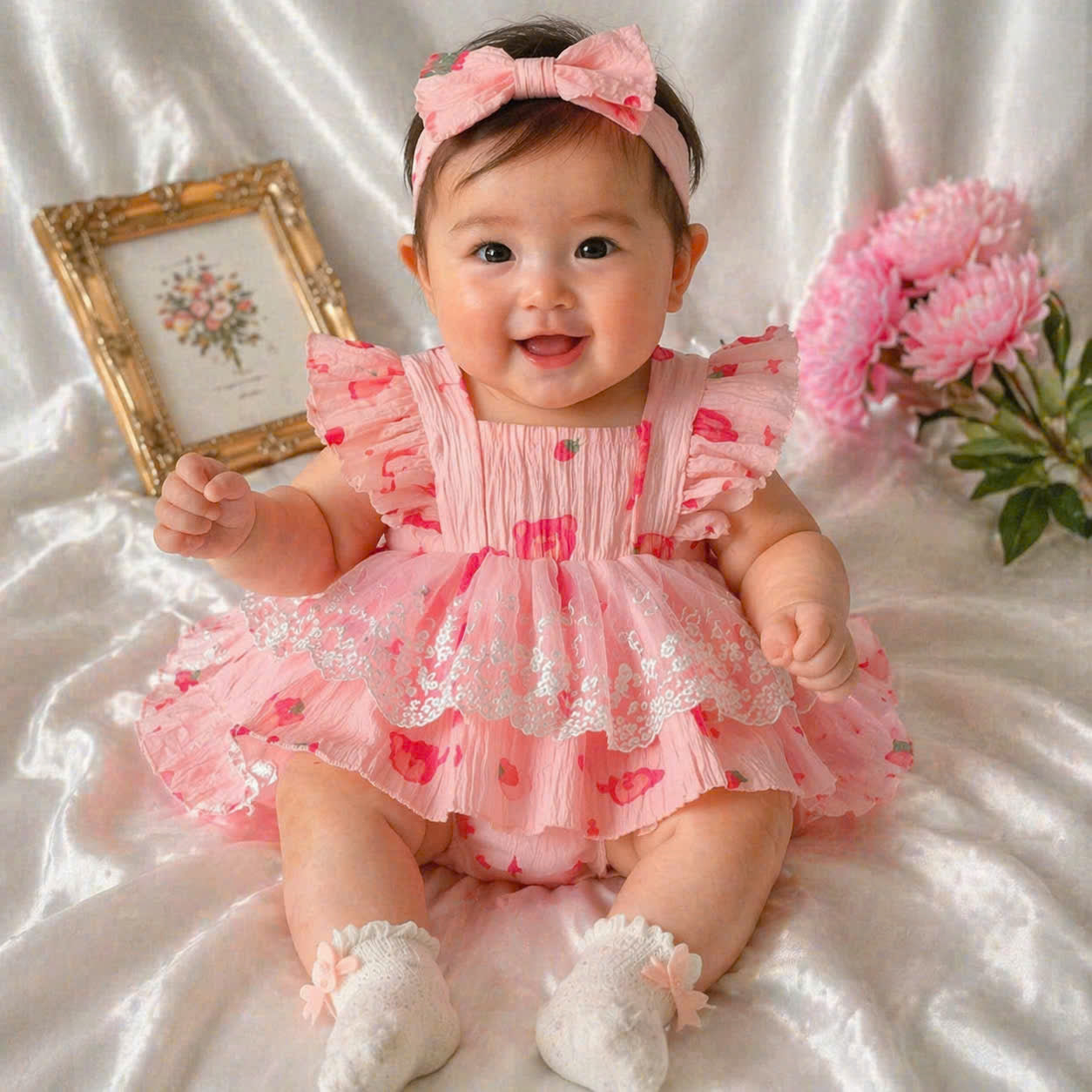 Sweet Strawberry Dreams Romper Set NB-2Y | Strawberry Baby Outfit with Bonnet | Everyday & Photoshoot Outfit