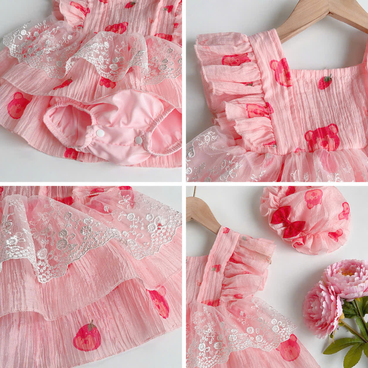 Sweet Strawberry Dreams Romper Set NB-2Y | Strawberry Baby Outfit with Bonnet | Everyday & Photoshoot Outfit