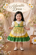 Sunshine Meadow Cottage Dress 1–6Years | Floral Apron Dress with Bonnet | Garden Party & Photoshoot Outfit