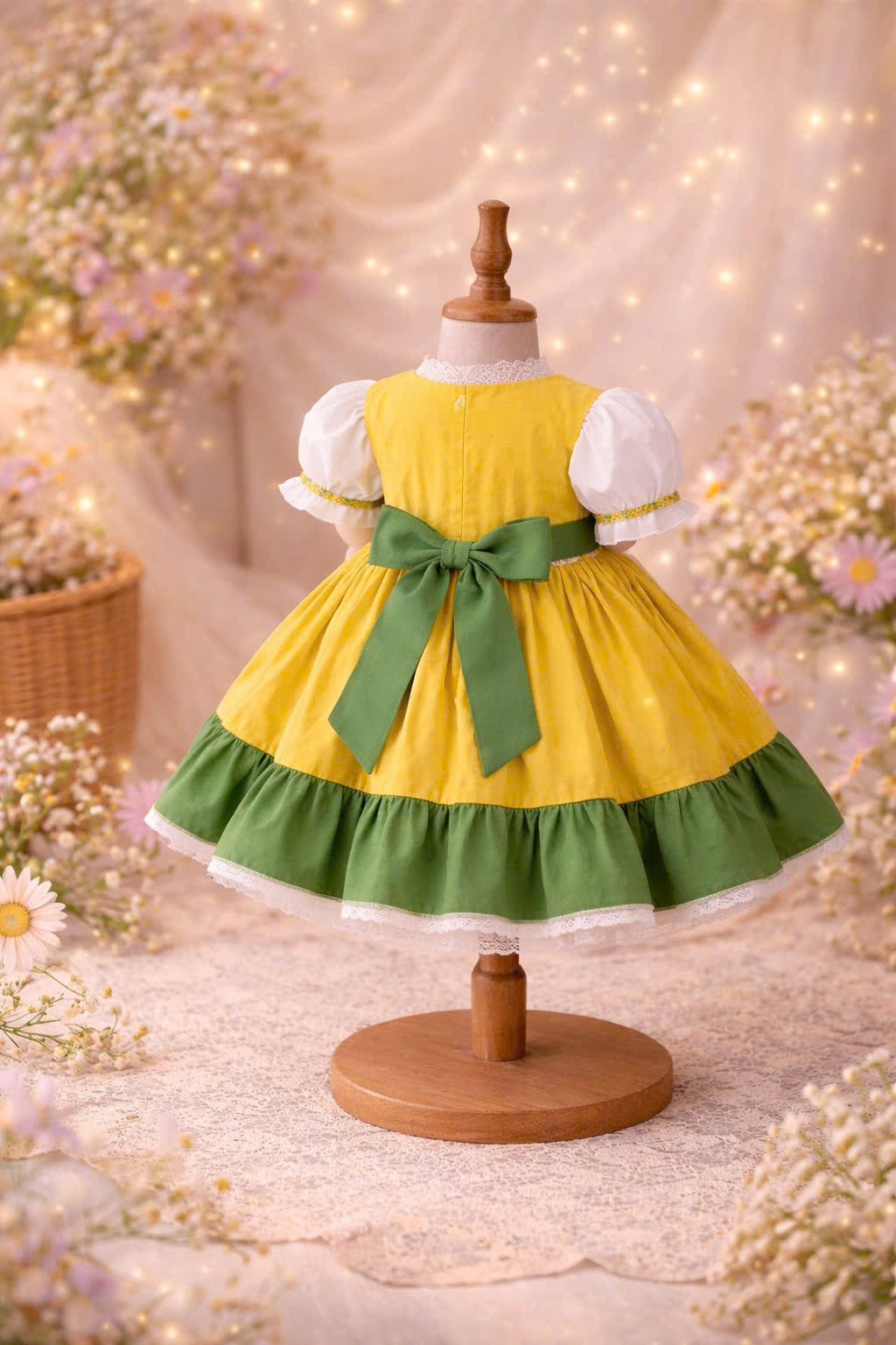 Sunshine Meadow Cottage Dress 1–6Y | Floral Apron Dress with Bonnet | Garden Party & Photoshoot Outfit