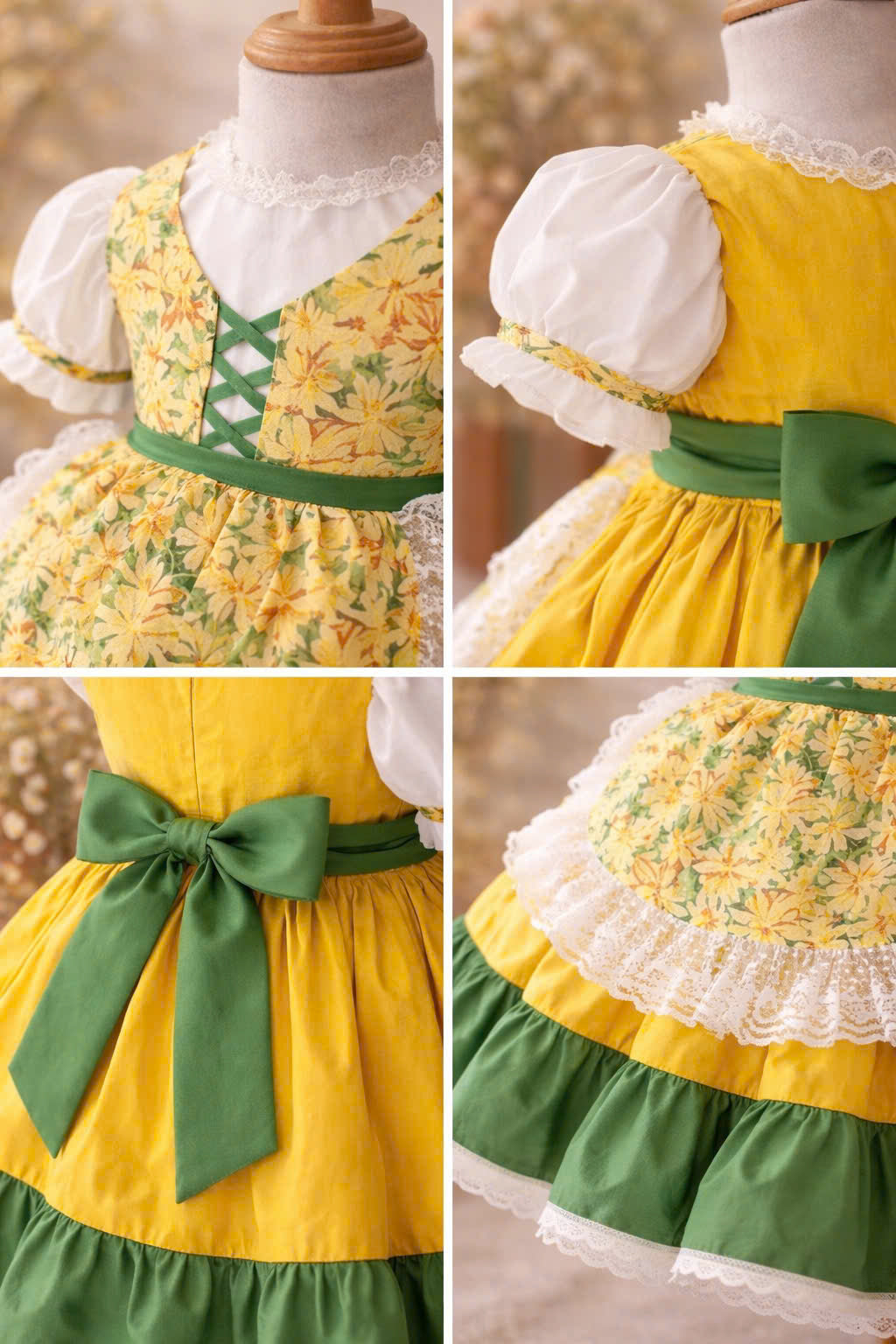 Sunshine Meadow Cottage Dress 1–6Y | Floral Apron Dress with Bonnet | Garden Party & Photoshoot Outfit