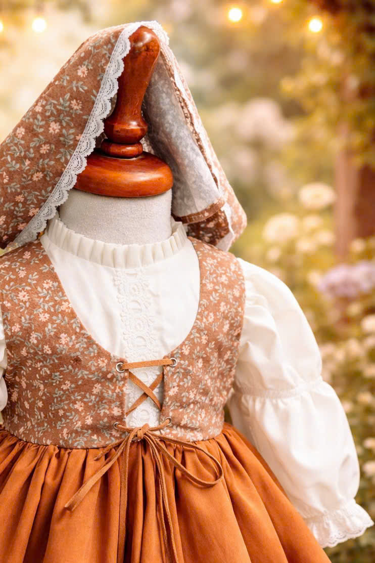 Caramel Cottagecore Lace Dress 1–6Years
