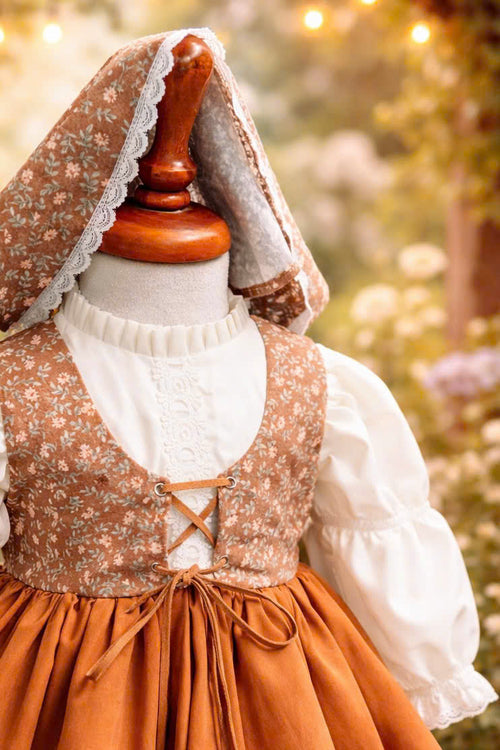 Caramel Cottagecore Lace Dress 1–6Y | Vintage Ruffle Girls Dress | Autumn Photoshoot & Birthday Outfit