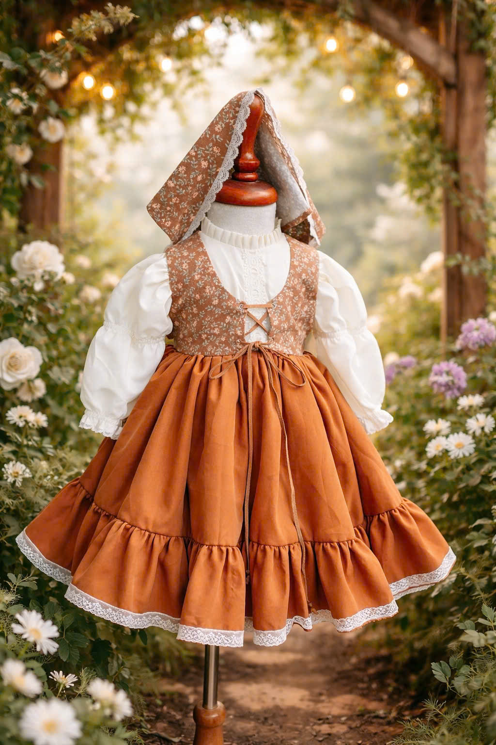 Caramel Cottagecore Lace Dress 1–6Y | Vintage Ruffle Girls Dress | Autumn Photoshoot & Birthday Outfit