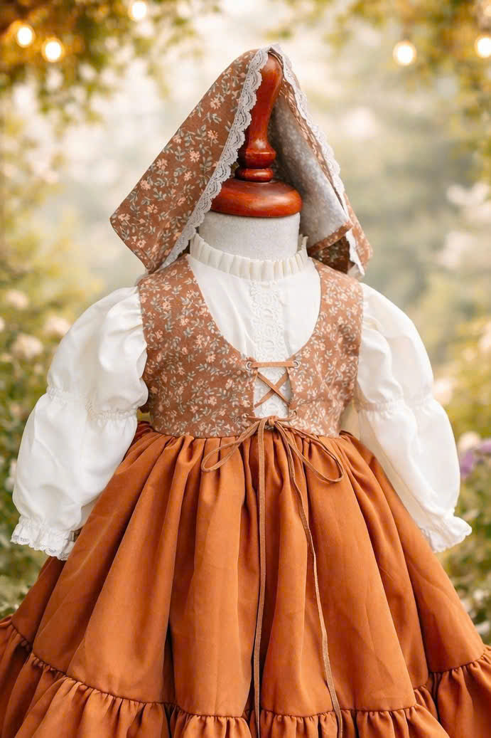 Caramel Cottagecore Lace Dress 1–6Y | Vintage Ruffle Girls Dress | Autumn Photoshoot & Birthday Outfit