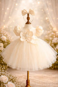 Blossom Pearl Princess Dress 1–6Y | 3D Floral Tulle Dress with Bow | Birthday & Flower Girl Outfit