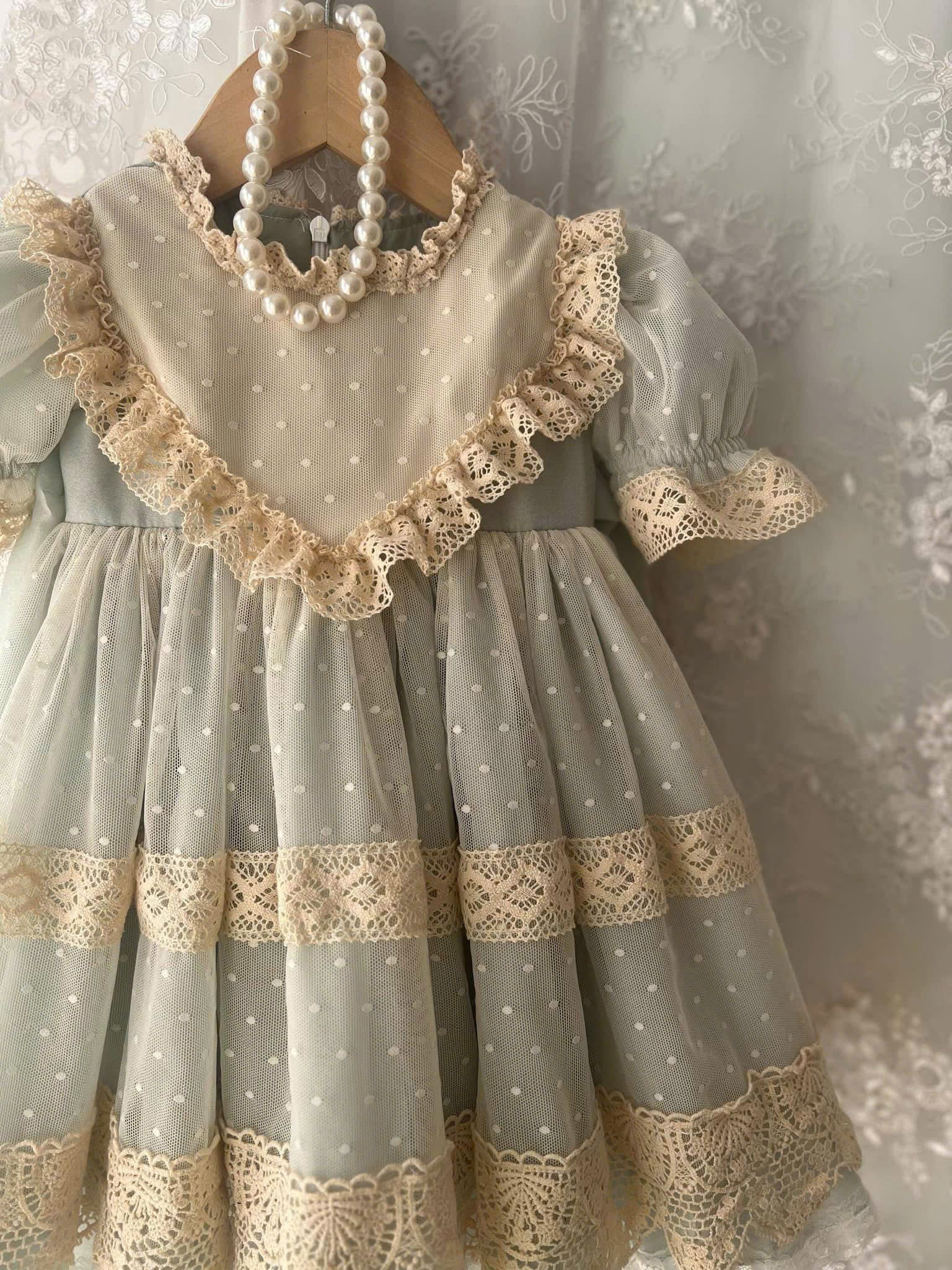 Sage & Violet Heirloom Lace Dress 1–6Y | Polka Dot Tulle Princess Dress | Birthday & Photoshoot Outfit