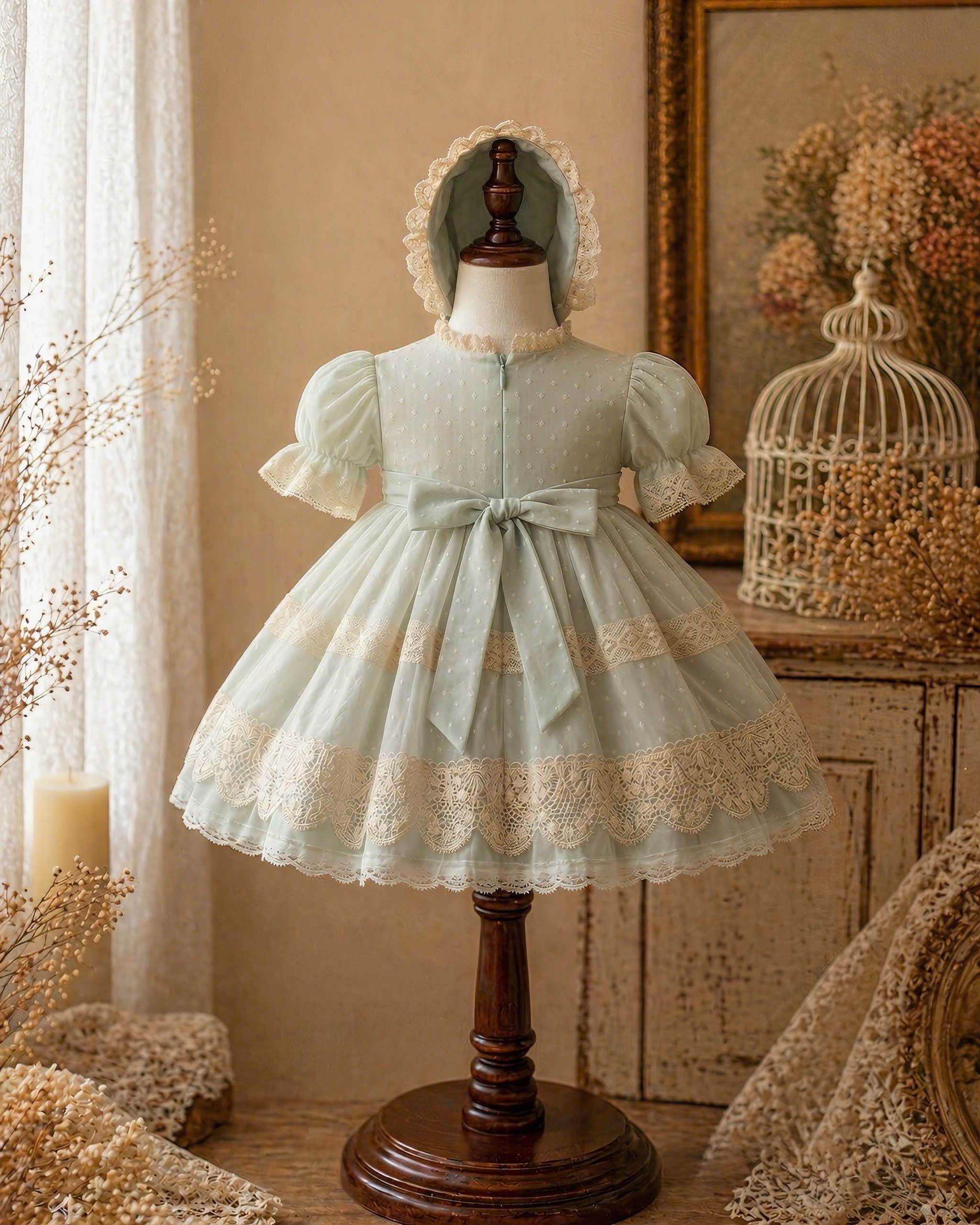 Sage & Violet Heirloom Lace Dress 1–6Y | Polka Dot Tulle Princess Dress | Birthday & Photoshoot Outfit