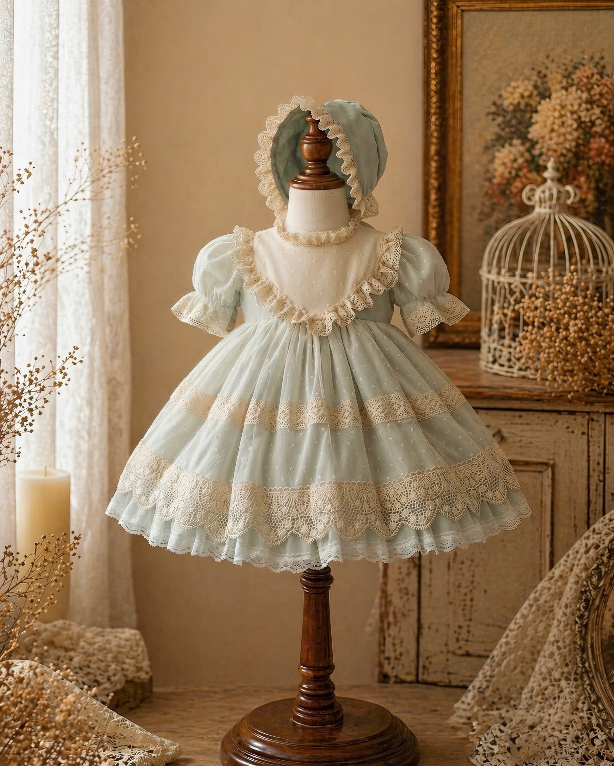 Sage & Violet Heirloom Lace Dress 1–6Y | Polka Dot Tulle Princess Dress | Birthday & Photoshoot Outfit