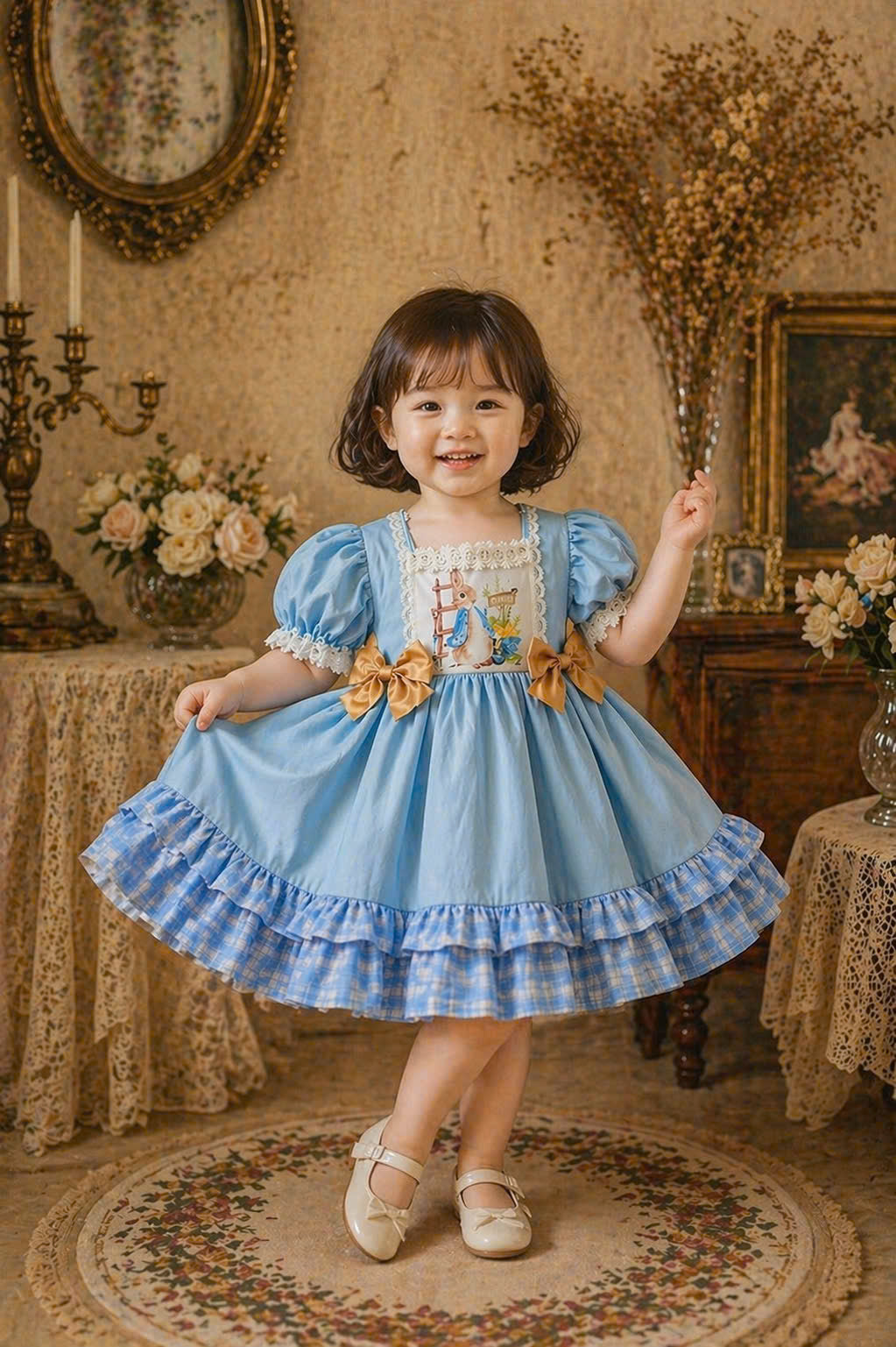 Peter Rabbit Inspired Blue Boutique Dress – Girls Birthday / Occasion Dress (1–6Y)