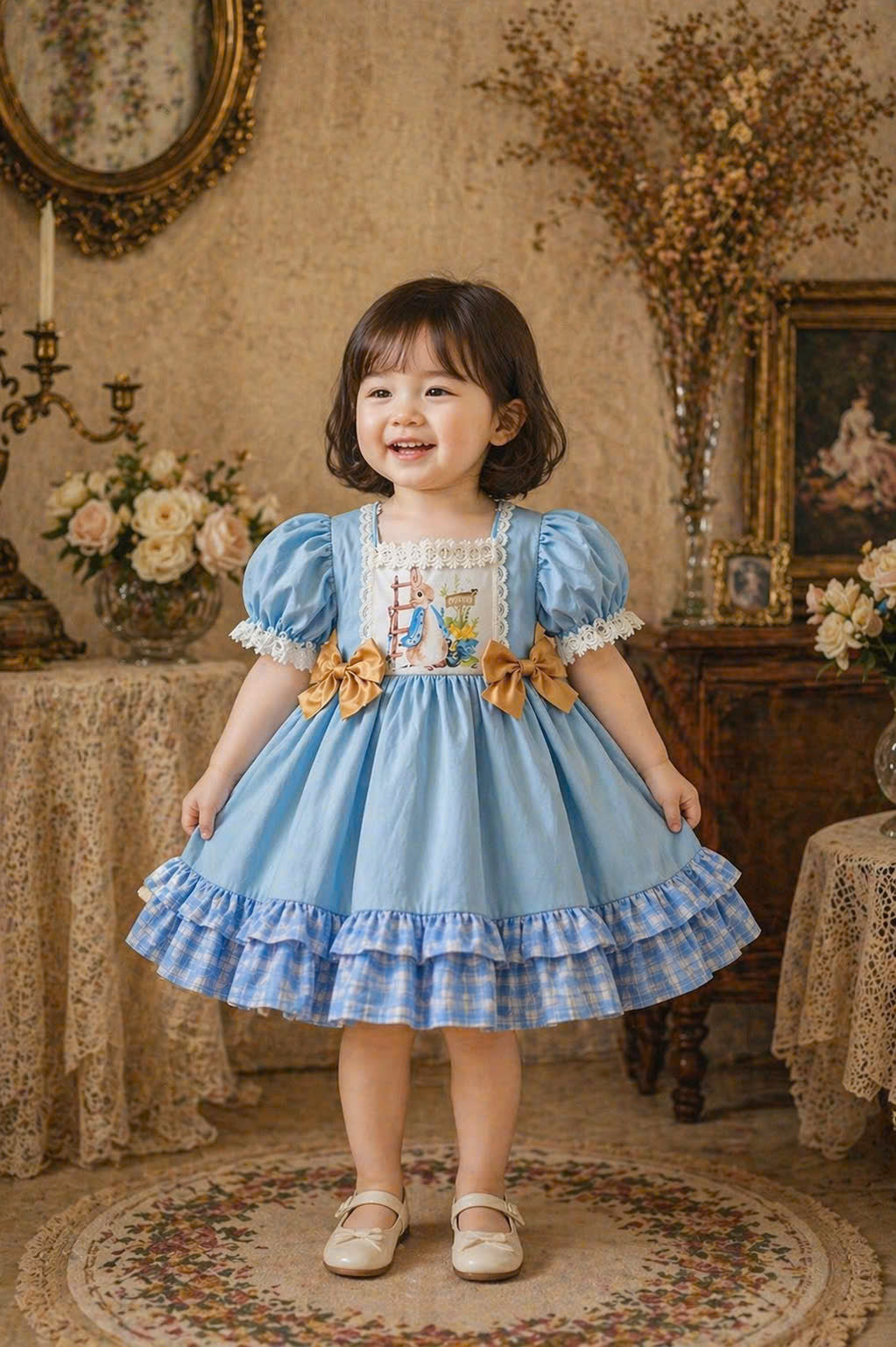 Peter Rabbit Inspired Blue Boutique Dress – Girls Birthday / Occasion Dress (1–6Y)
