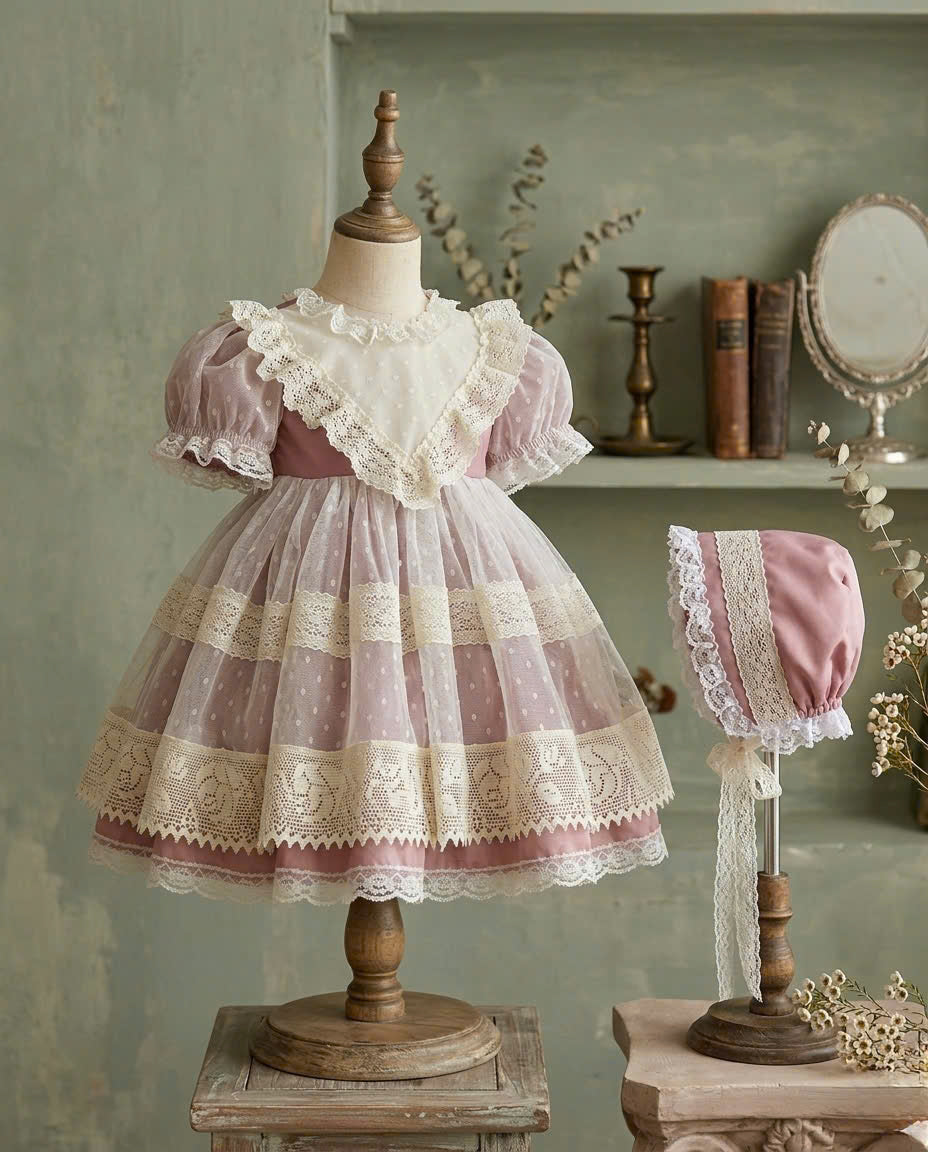 Sage & Violet Heirloom Lace Dress 1–6Y | Polka Dot Tulle Princess Dress | Birthday & Photoshoot Outfit