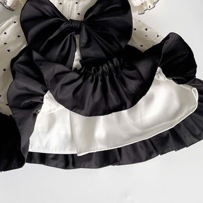 Ivory Noir Bow Dress NB-2Y | Heart Print Muslin Baby Dress | Photoshoot & Party Outfit