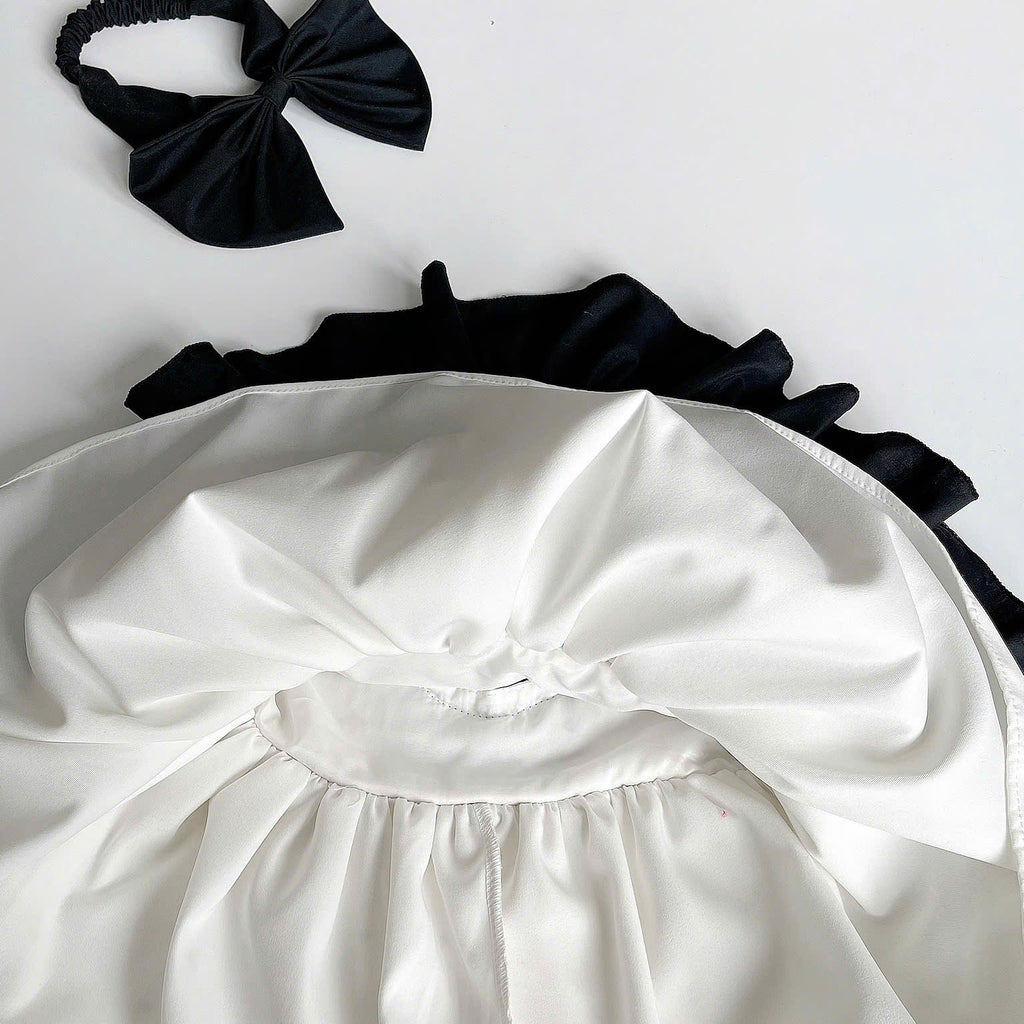 Ivory Noir Bow Dress NB-2Y | Heart Print Muslin Baby Dress | Photoshoot & Party Outfit