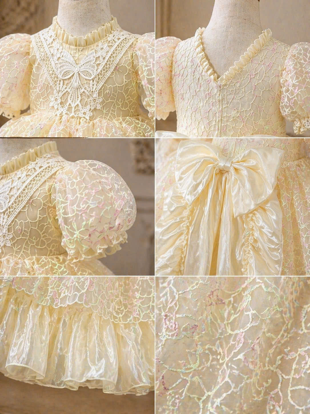 Creamy Petal Lace Dress 1–6Y | Floral Embroidered Princess Dress with Train | Birthday & Flower Girl Outfit