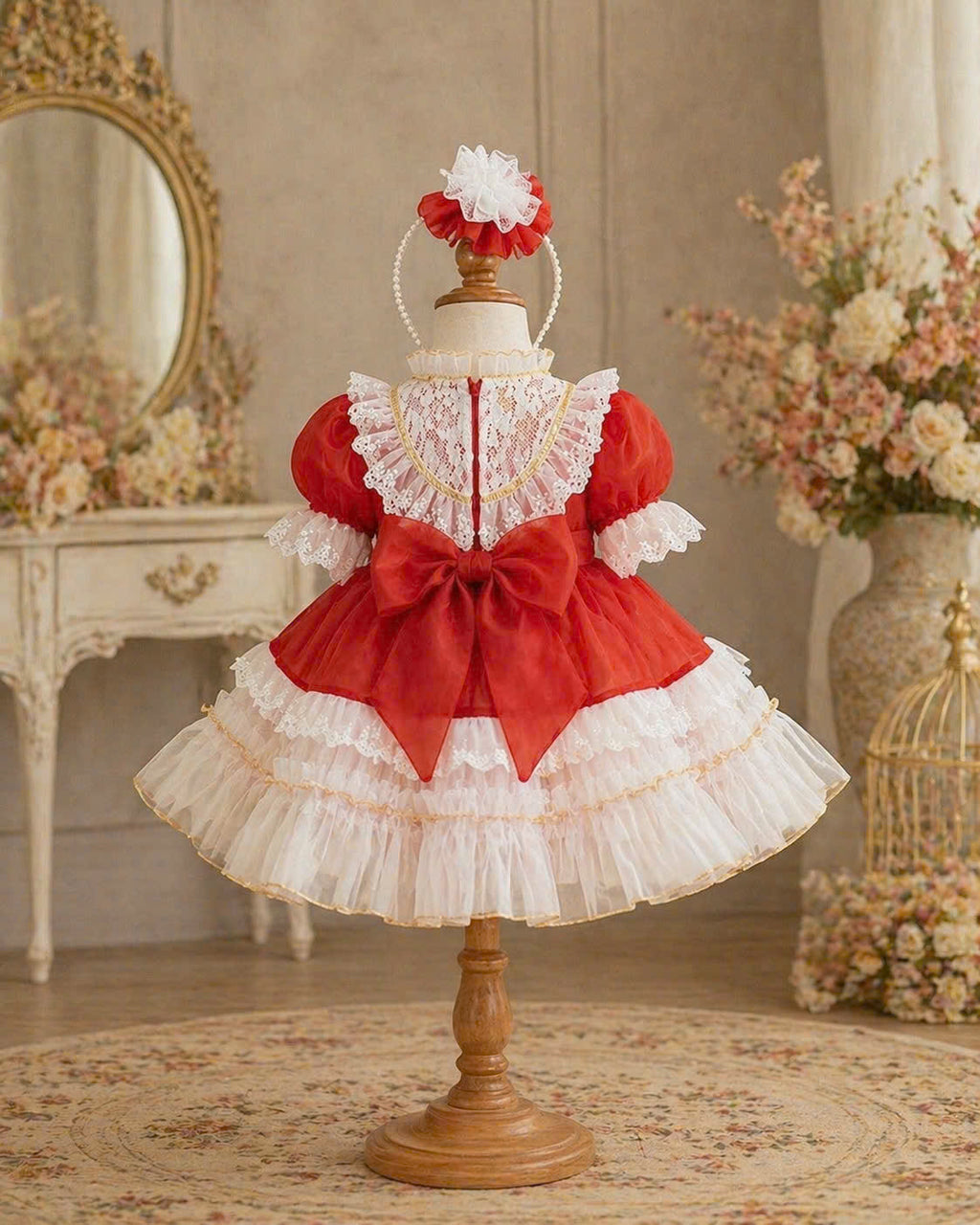 Scarlet Charm Lace Dress 1–6Y | Red Satin & Lace Princess Dress | Birthday & Festive Occasion Outfit