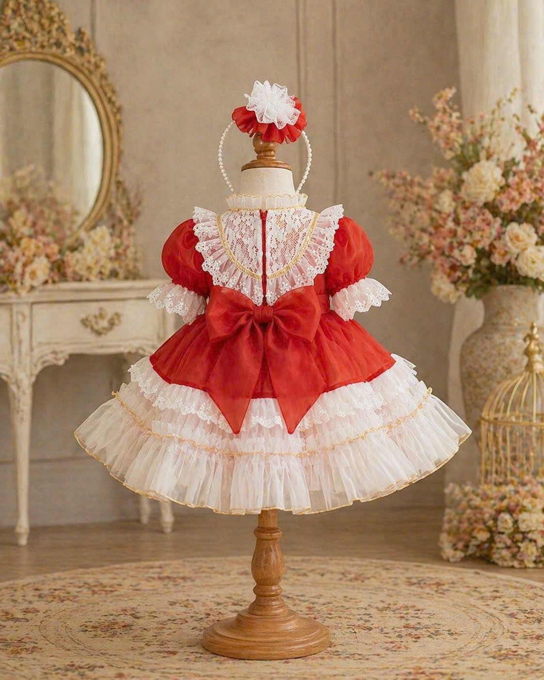Scarlet Charm Lace Dress 1–6Y | Red Satin & Lace Princess Dress | Birthday & Festive Occasion Outfit