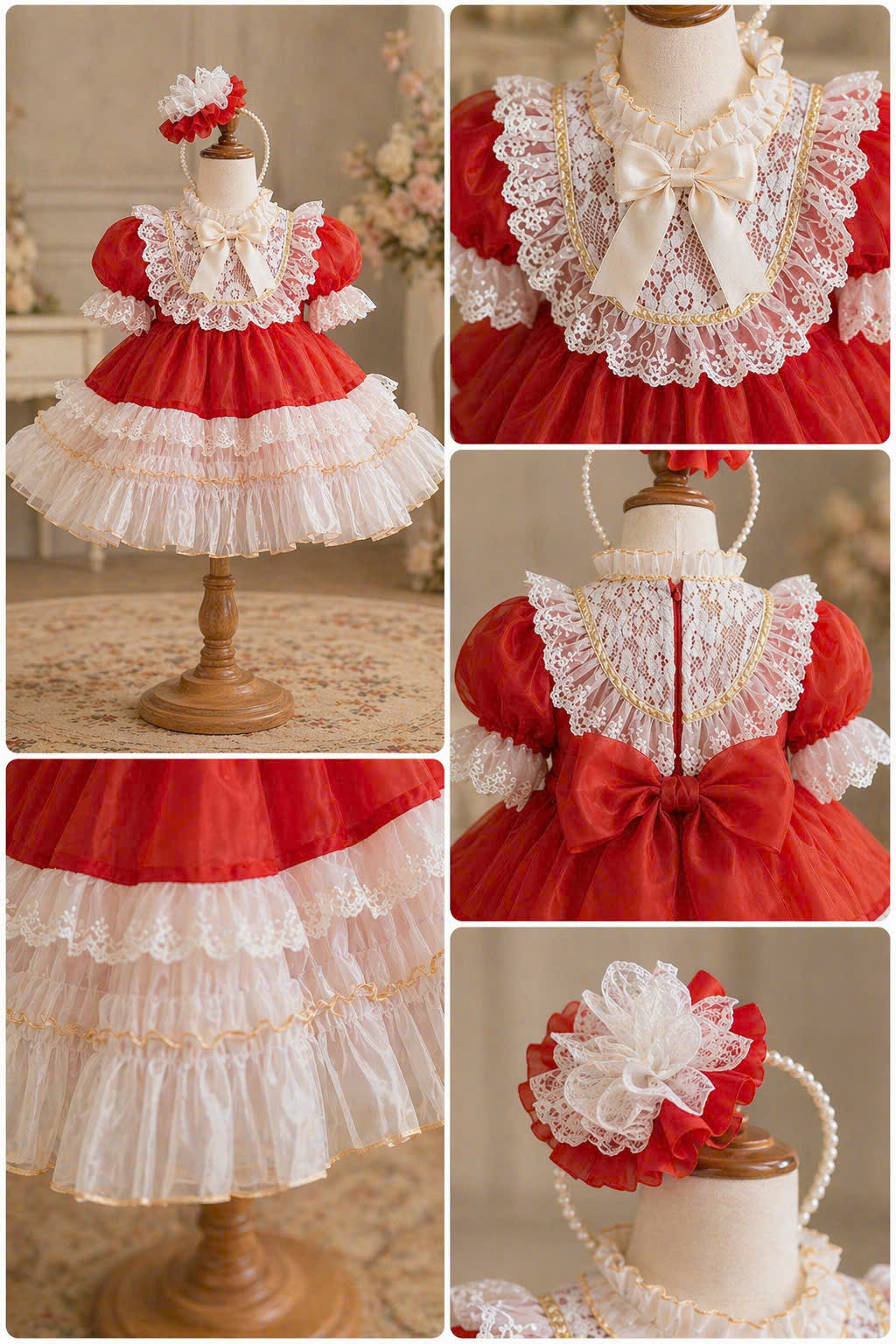 Scarlet Charm Lace Dress 1–6Y | Red Satin & Lace Princess Dress | Birthday & Festive Occasion Outfit