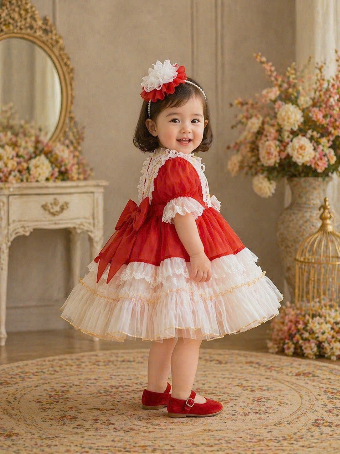 Scarlet Charm Lace Dress 1–6Y | Red Satin & Lace Princess Dress | Birthday & Festive Occasion Outfit