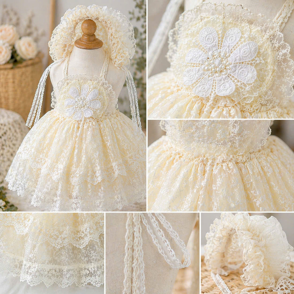 Ivory Dream Lace Romper 6M–3Y | Vintage Lace Baby Romper with Bonnet | Party & Photoshoot Outfit