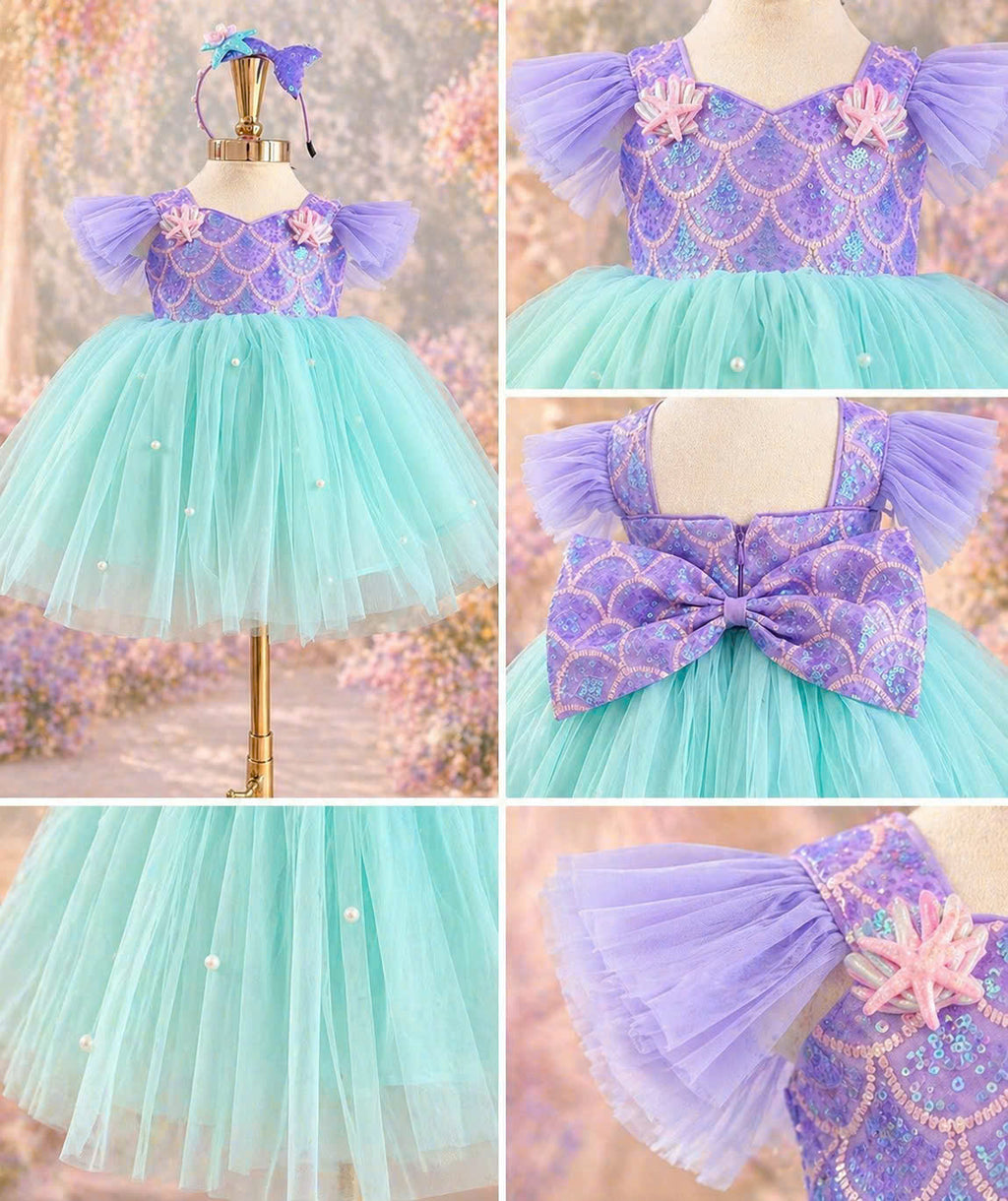 Ariel Inspired Girl Dress (1–6Y )| Mermaid Tulle Princess Dress | Disney Theme Birthday Outfit | Little Princes Inspired Party Dress