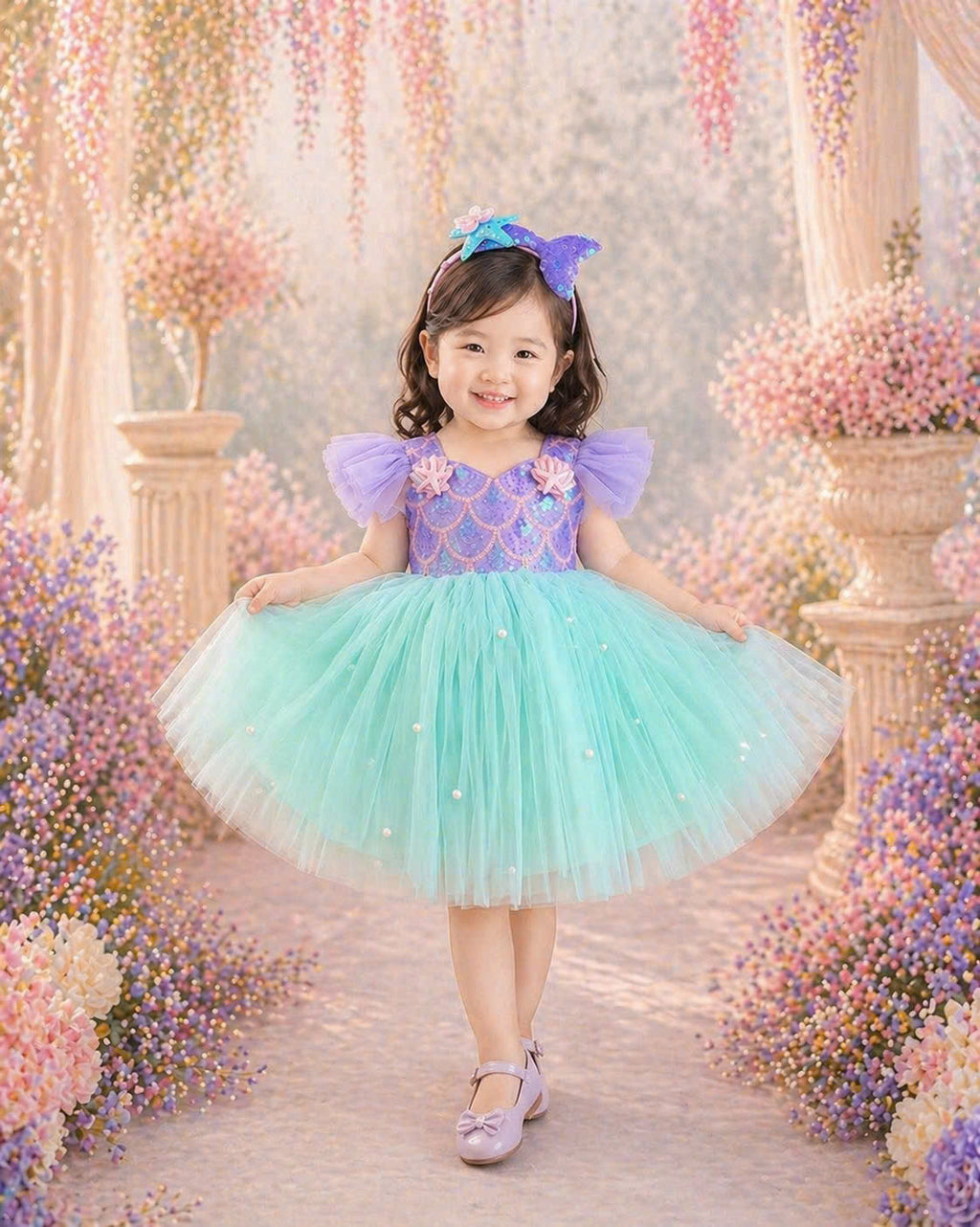 Ariel Inspired Girl Dress (1–6Y )| Mermaid Tulle Princess Dress | Disney Theme Birthday Outfit | Little Princes Inspired Party Dress
