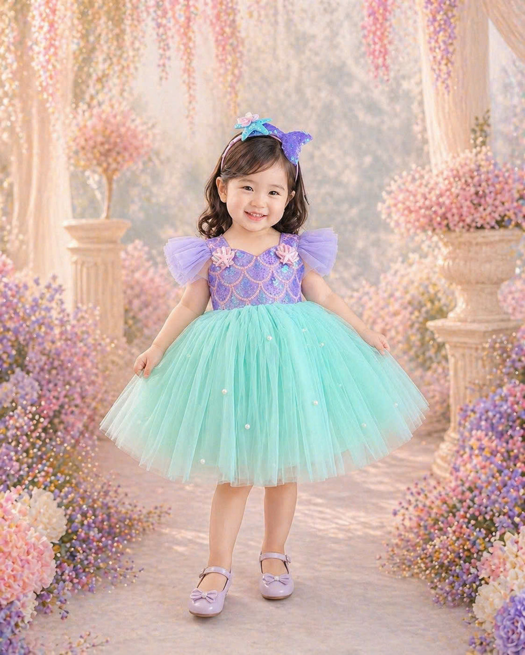 Ariel Inspired Girl Dress (1–6Y )| Mermaid Tulle Princess Dress | Disney Theme Birthday Outfit | Little Princes Inspired Party Dress