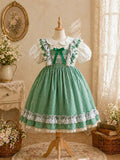Vintage Green Gingham Lace Dress 1–6Y | Tiered Cotton Cottage Dress | Easter & Garden Party Outfit