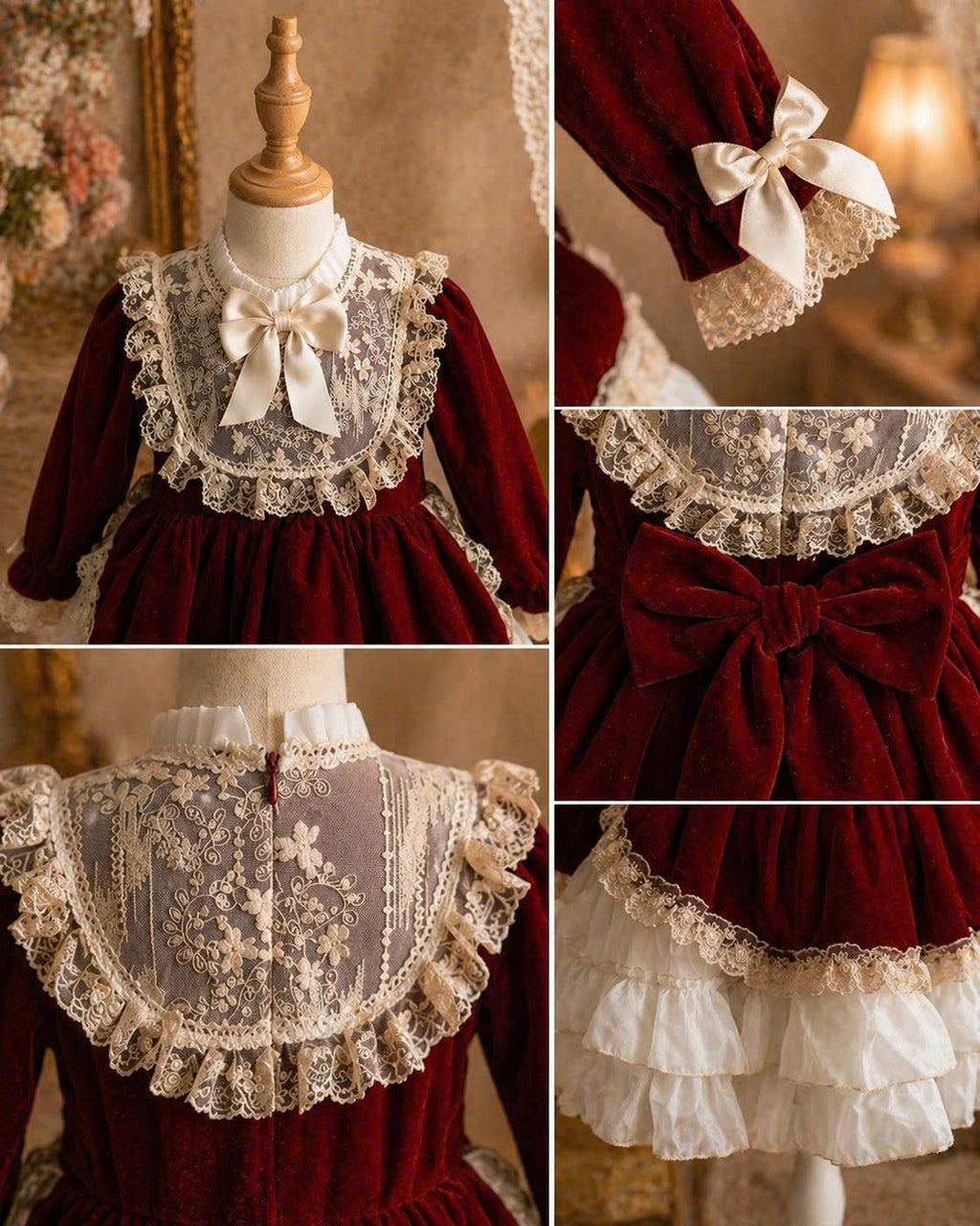 Scarlet Velvet Lace Princess Dress 1–6Y | Layered Satin Girls Dress | Birthday & Special Occasion Outfit