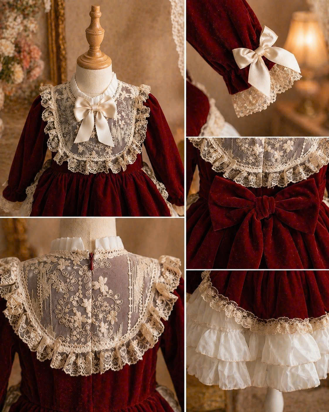 Scarlet Velvet Lace Princess Dress 1–6Y | Layered Satin Girls Dress | Birthday & Special Occasion Outfit