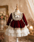 Scarlet Velvet Lace Princess Dress 1–6Y | Layered Satin Girls Dress | Birthday & Special Occasion Outfit