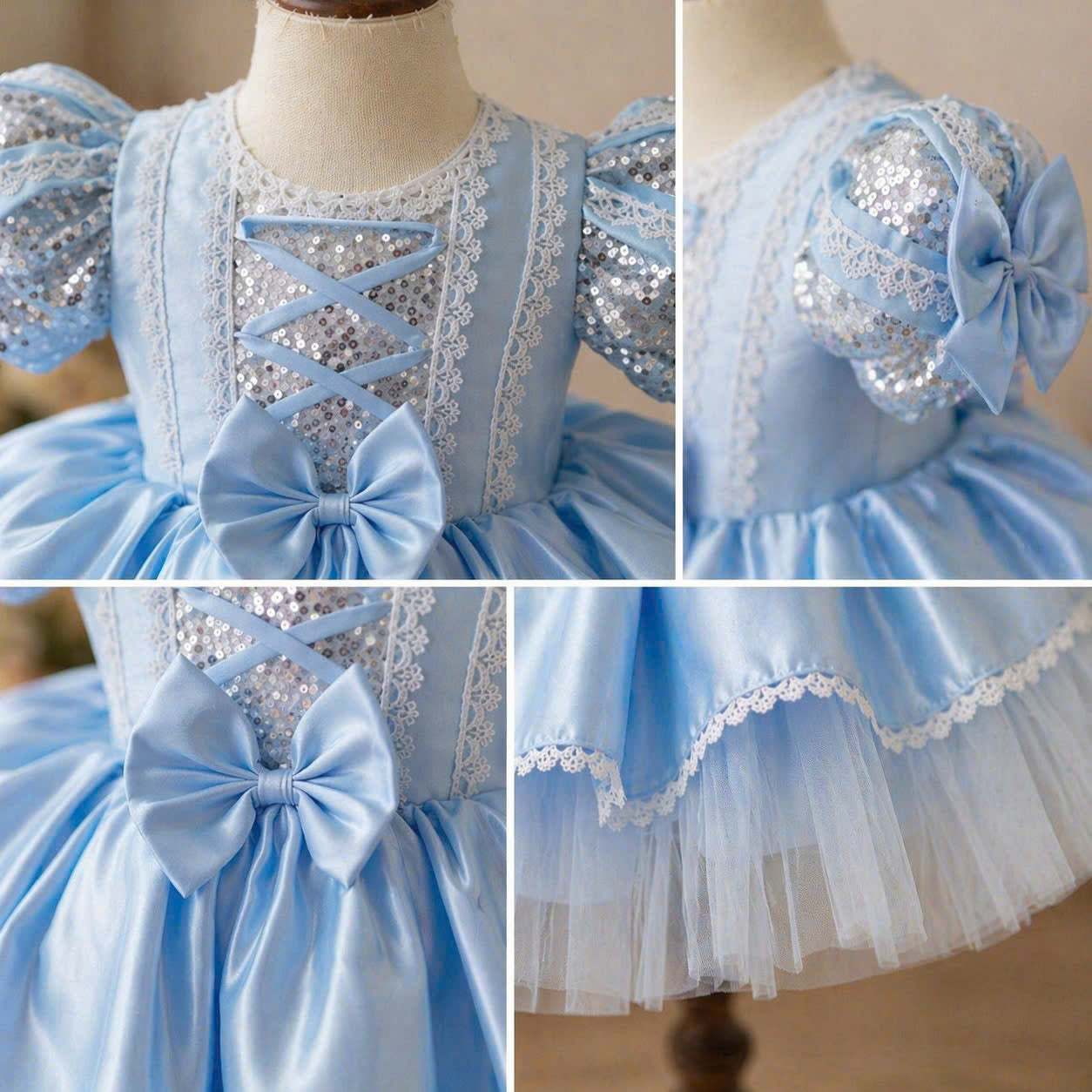 Cinderella Inspired Girl Dress (1–6Y) | Blue Princess Tulle Dress | Fairytale Birthday Party Outfit | Classic Princess Dress for Girls