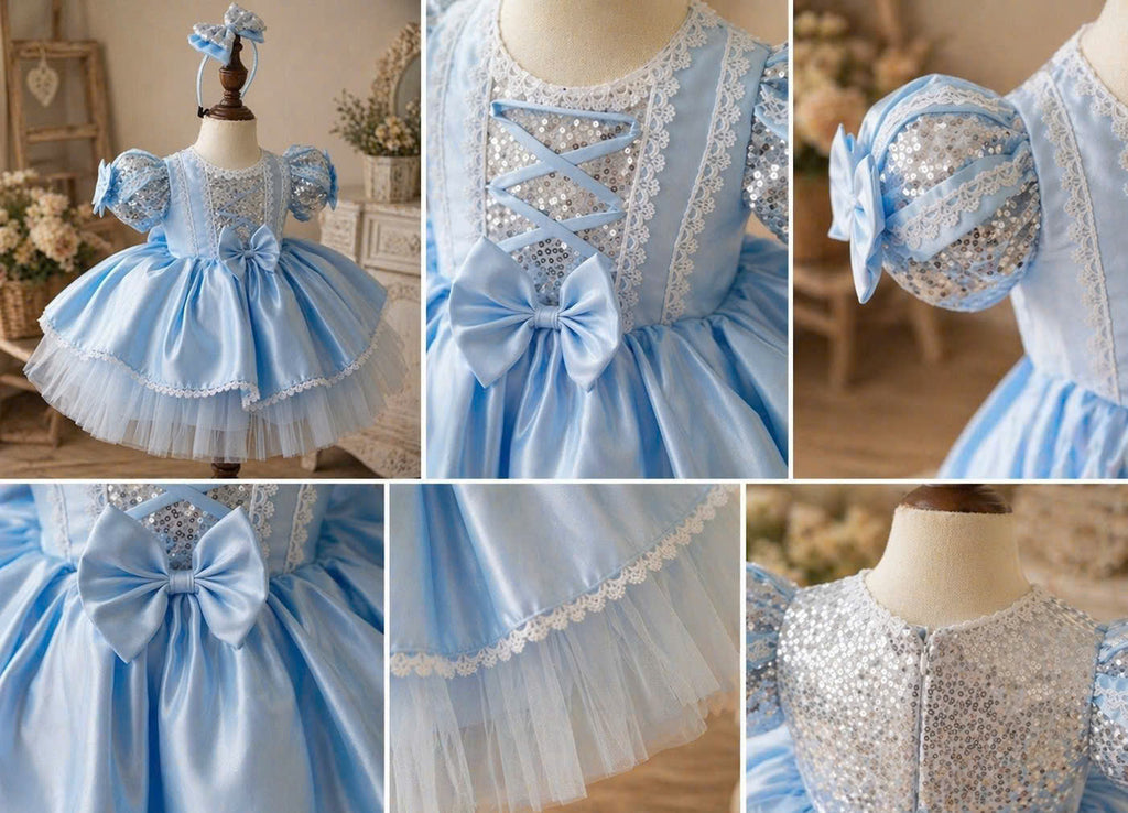 Cinderella Inspired Girl Dress (1–6Y) | Blue Princess Tulle Dress | Fairytale Birthday Party Outfit | Classic Princess Dress for Girls