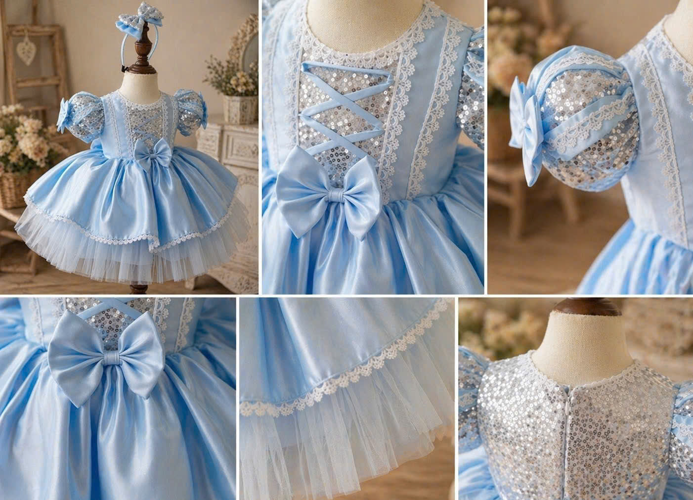 Cinderella Inspired Girl Dress (1–6Y) | Blue Princess Tulle Dress | Fairytale Birthday Party Outfit | Classic Princess Dress for Girls