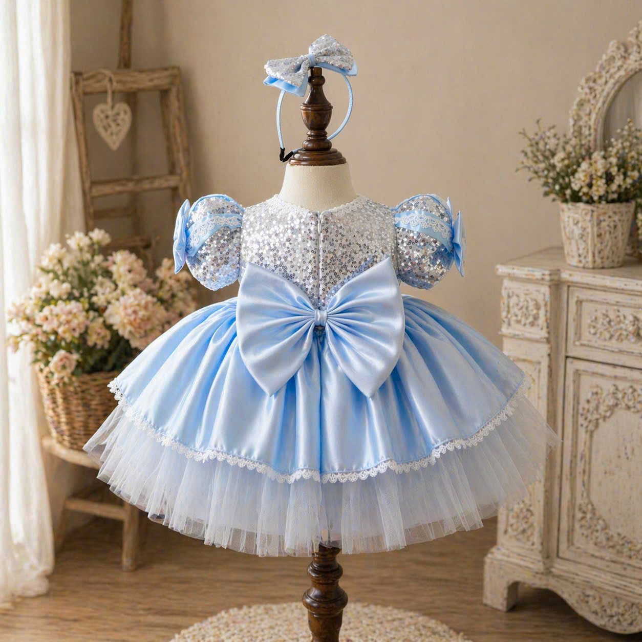 Cinderella Inspired Girl Dress (1–6Y) | Blue Princess Tulle Dress | Fairytale Birthday Party Outfit | Classic Princess Dress for Girls