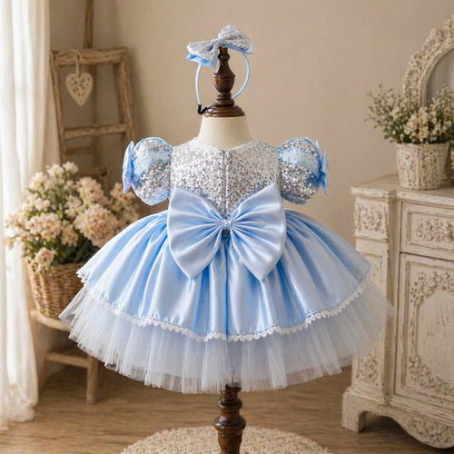 Cinderella Inspired Girl Dress (1–6Y) | Blue Princess Tulle Dress | Fairytale Birthday Party Outfit | Classic Princess Dress for Girls
