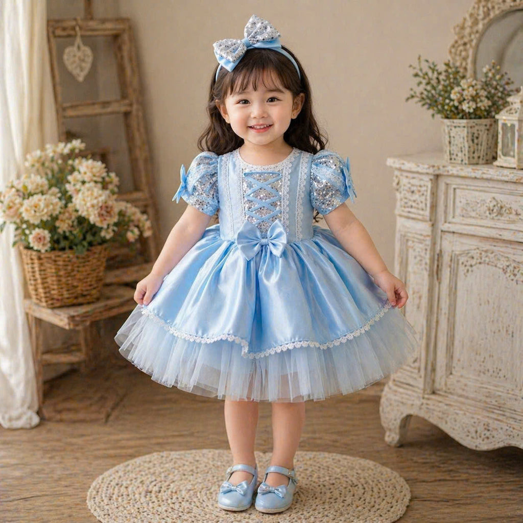Cinderella Inspired Girl Dress (1–6Y) | Blue Princess Tulle Dress | Fairytale Birthday Party Outfit | Classic Princess Dress for Girls