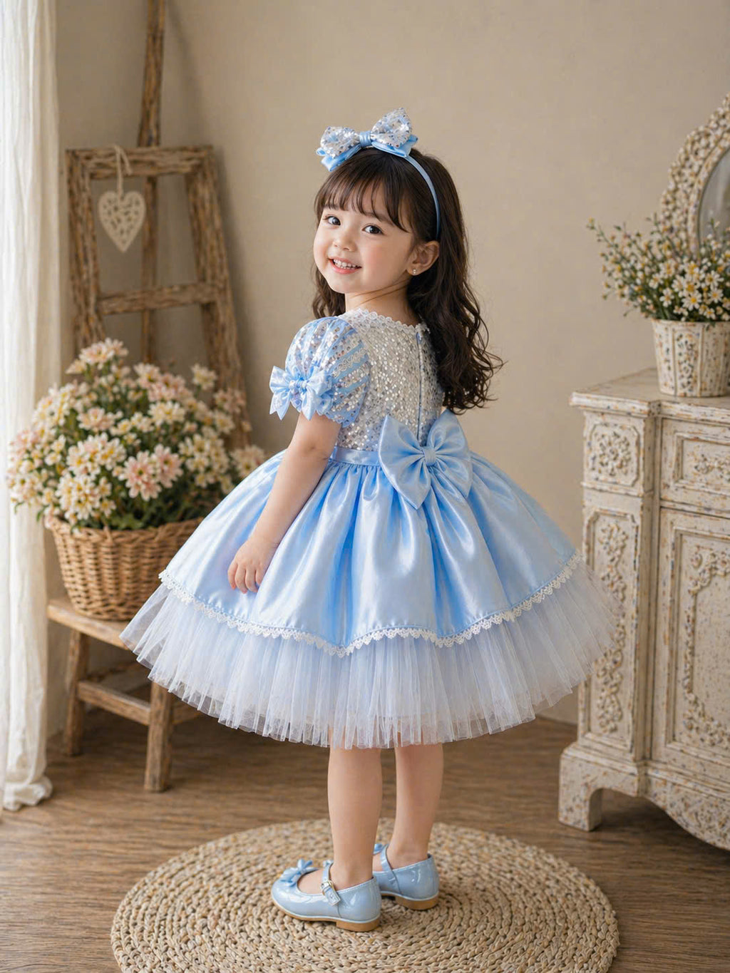 Cinderella Inspired Girl Dress (1–6Y) | Blue Princess Tulle Dress | Fairytale Birthday Party Outfit | Classic Princess Dress for Girls