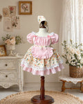 Cinderella Cottage Dress Set 3M–3Y | Vintage Lace Apron Baby Dress with Bonnet | Photoshoot & Party Outfit