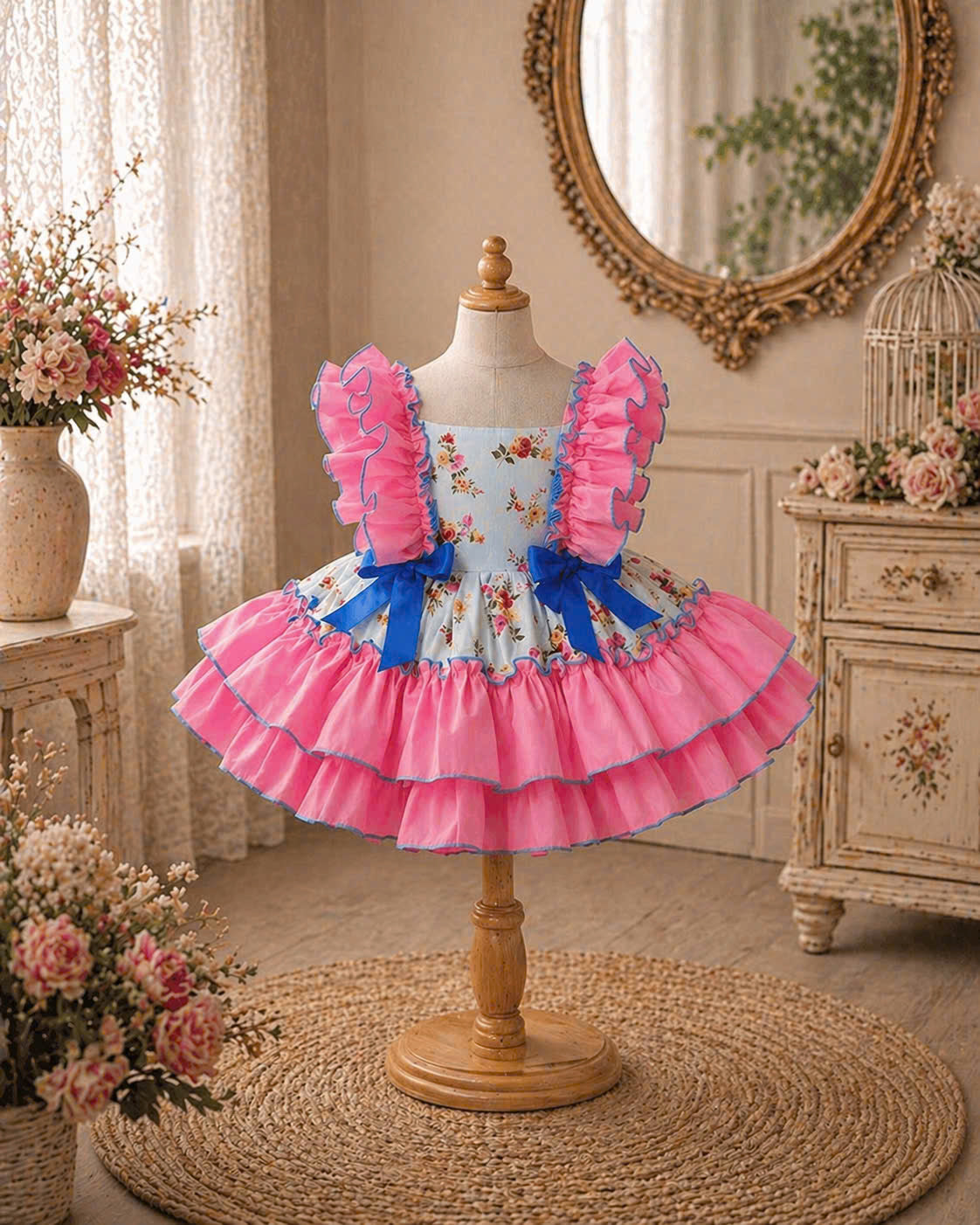 Seraphina Lolita Ruffle Dress Set NB-5Y | Floral Baby Dress with Bloomers & Headband | Photoshoot &amp; Party Outfit