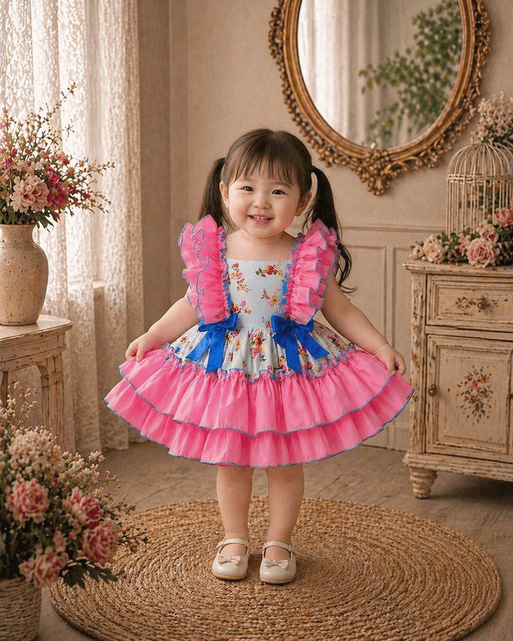 Seraphina Lolita Ruffle Dress Set NB-5Y | Floral Baby Dress with Bloomers & Headband | Photoshoot &amp; Party Outfit